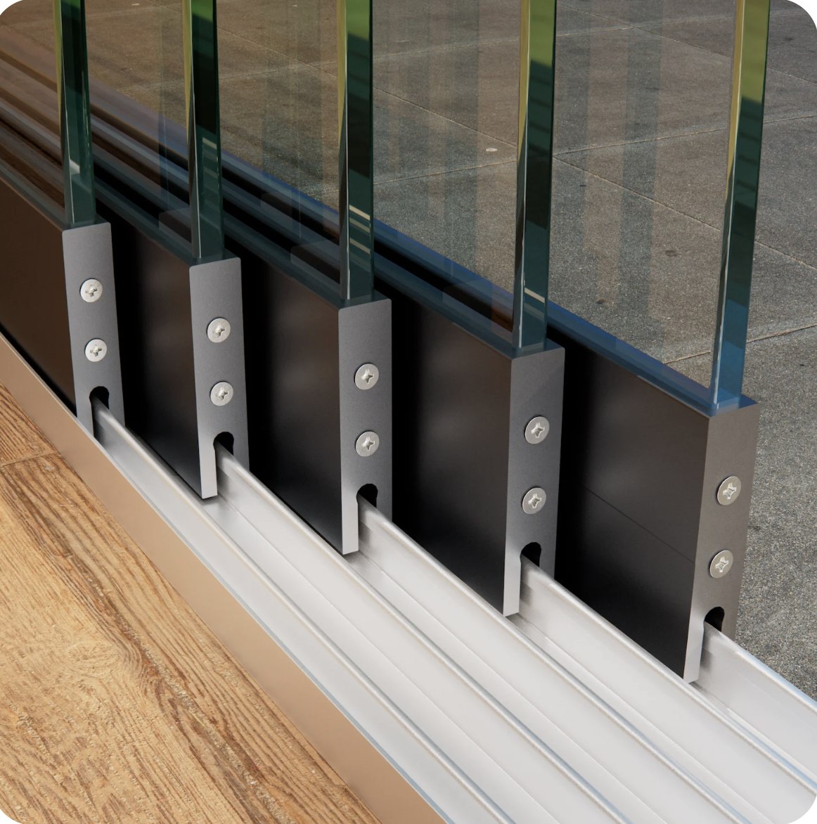 5 spoor glazen schuifwand